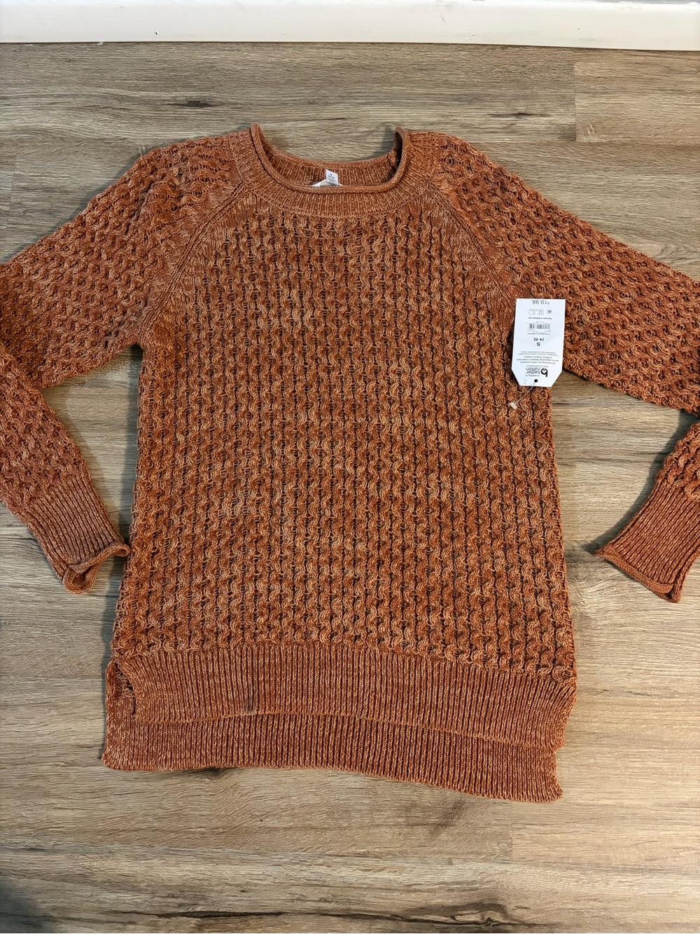 Time and Tru Burnt Orange Textured Crew Sweater
